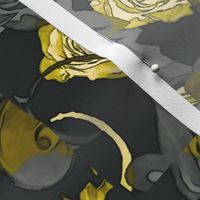 Gold roses  on a black background are used in this design.