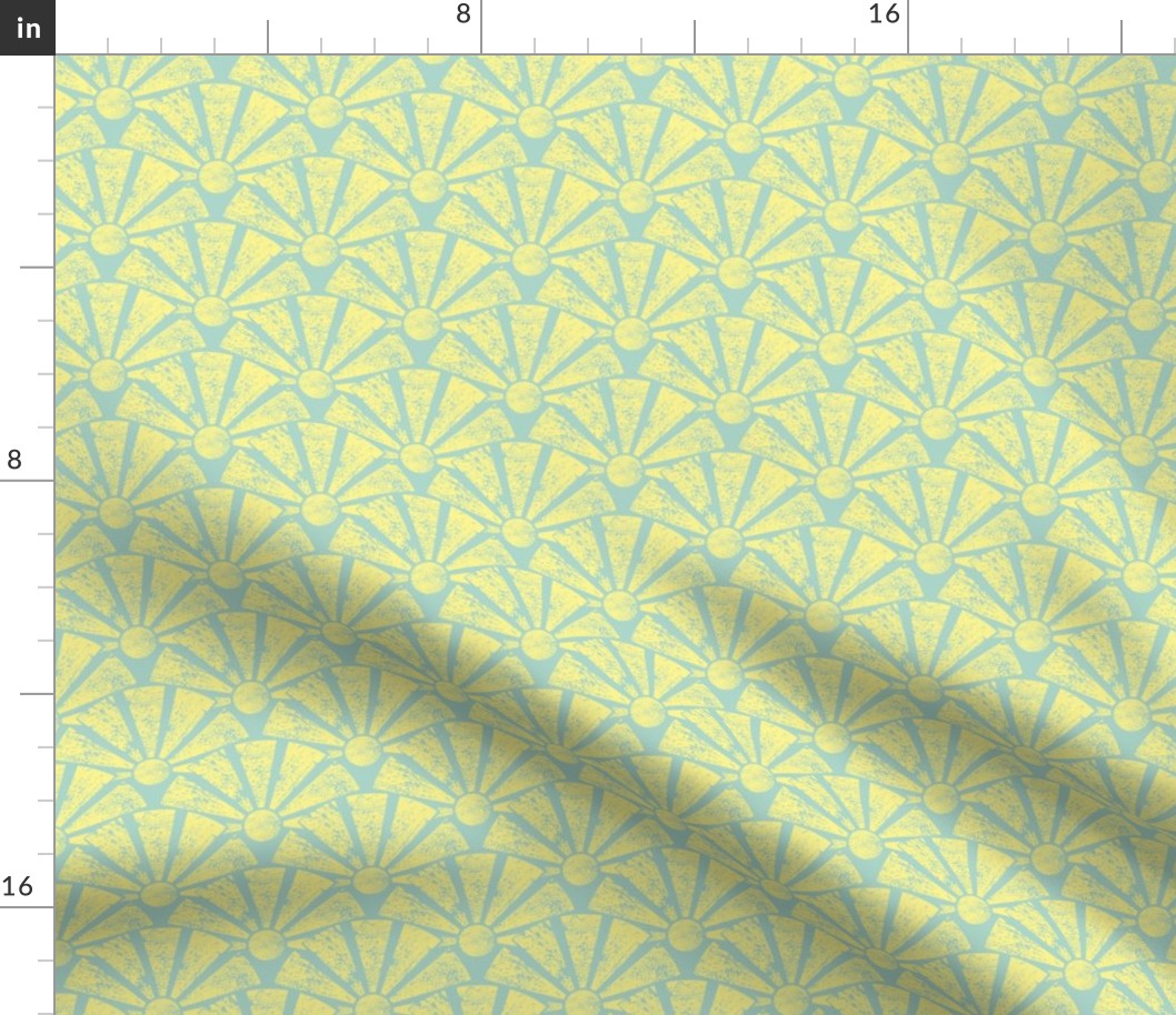 Sunrise in Yellow on Light Teal Small Scale