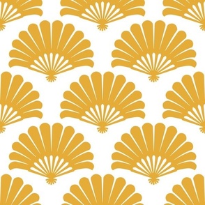 Fancy Palm Fan Mustard On White, Large Scale