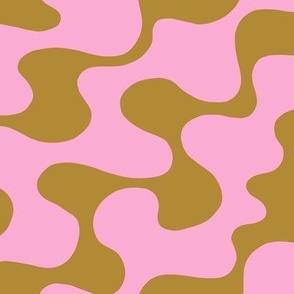 Bold modern abstract wavy shapes in bright pink and olive green - large scale