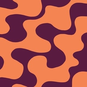Bold modern abstract wavy shapes in bright orange and midnight plum - large scale