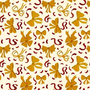 M- Festive Golden Yellow Bows & Penn Red Ribbons on Cornsilk