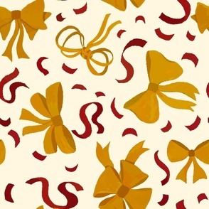 L -  Festive Golden Yellow Bows & Penn Red Ribbons on Cornsilk