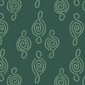 Block Print Bohemian Modern Diamond Scrolls in moss forest green