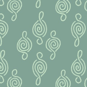 Block Print Bohemian Modern Diamond Scrolls in sea foam coastal green