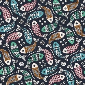 Sardine Swirl (small), midnight - fish swimming