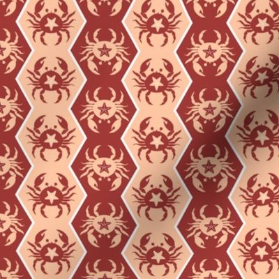 crabs on vertical stripes in red and peach | nautical summer fabric | small