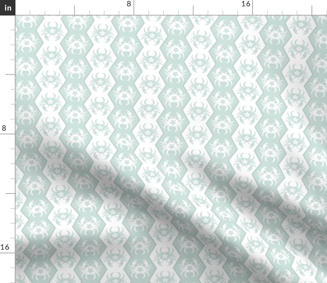  crabs on vertical stripes in sea glass and white | nautical summer fabric | small