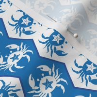 crabs on vertical stripes in blue and white | nautical summer fabric | small