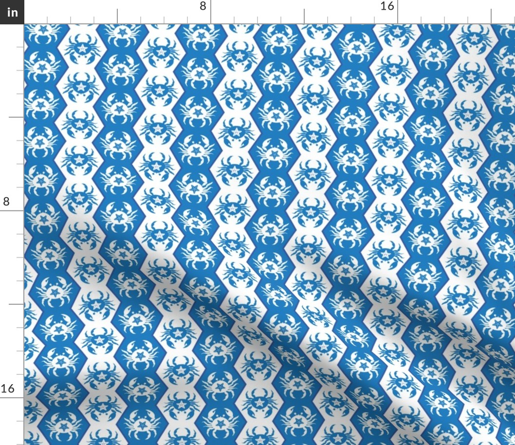 crabs on vertical stripes in blue and white | nautical summer fabric | small