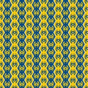 crabs on vertical stripes in blue and yellow | swedish summer fabric | small