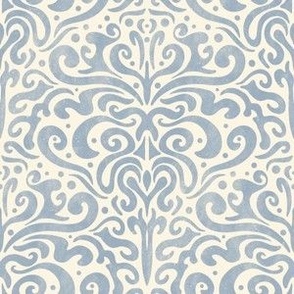 L // Modern Vintage Damask Doodle Textured Victorian Romance in sky bue