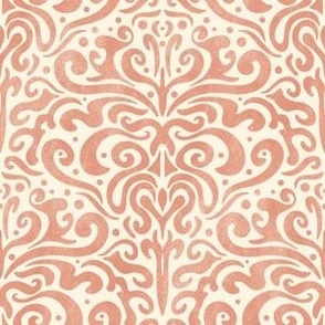 L // Modern Vintage Damask Doodle Textured Victorian Romance in Terracotta on eggshell white