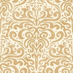 L // Modern Vintage Damask Doodle Textured Victorian Romance in Gold on White