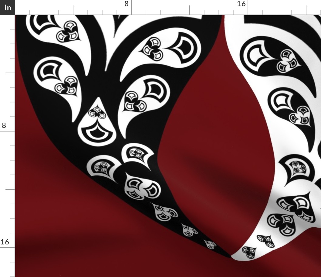 Paisley Totem Heart on Crimson - HUGE (Fabric Repeat 26.67", Wallpaper Repeat 24")