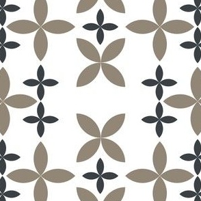 Modern White Background Geometric Floral Pattern (Navy & Brown)