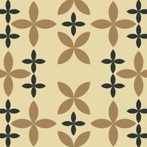 Modern Tan Brown Navy Geometric Floral Pattern