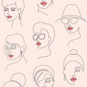 Female faces in minimalist style