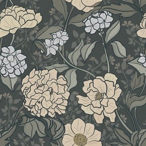 Vintage flowers arts and crafts style muted green tones