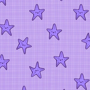 Medium - Beachy Starfish on Purple Linen