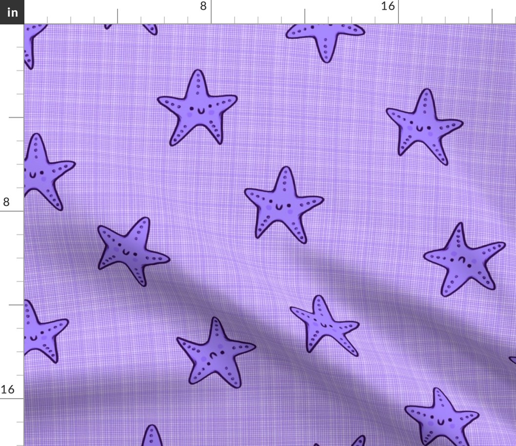 Medium - Beachy Starfish on Purple Linen