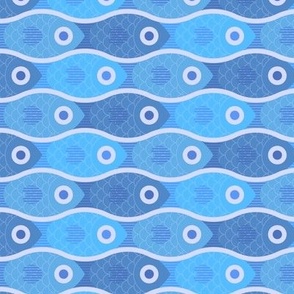 Beach Water Tessellating Fishes in Tranquil Blue Hues