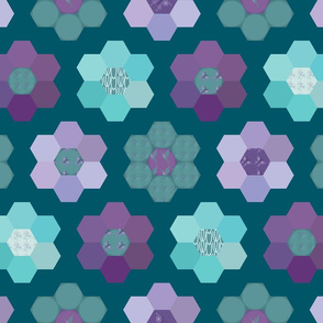 Grandmother's flower garden - with patterns - colorguide bluegreen background