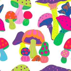 Psychedelic Retro Mushroom Patch in White