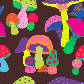 Psychedelic Retro Mushroom Patch in Brown