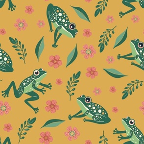 Frogs in Bloom - A Whimsical and Nature-Inspired Illustration