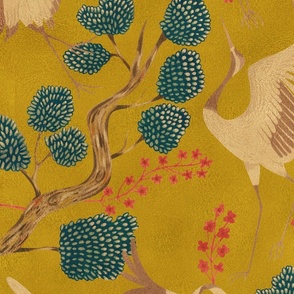 Cranes-Modern Chinoiserie (YELLOW GOLD)