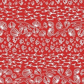 Beach Doodles (Large) - White on Ruby Red  (TBS105) 