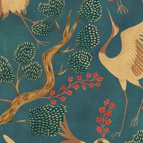 Cranes-Modern-Chinoiserie-BLUE GREEN