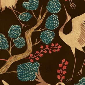 Cranes-Modern Chinoiserie (SEPIA)