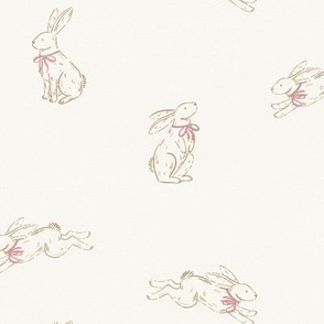 Medium Lineart Spring Easter Bunnies with Pink Bow Ribbon 