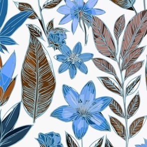 Botanical Bliss - Blue + Dark Blue + Brown (Large )