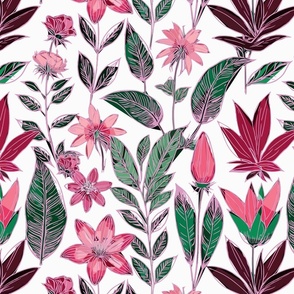 Botanical Bliss - Dark Pink + Green +  Pink( Medium )