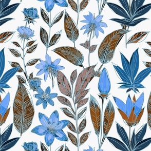 Botanical Bliss - Blue + Dark Blue + Brown ( Medium )