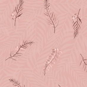Layered watercolor Ferns on coral/pink background