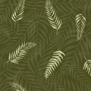 Layered watercolor Ferns on green background