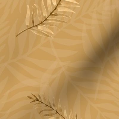 Layered watercolor Ferns on yellow gold background