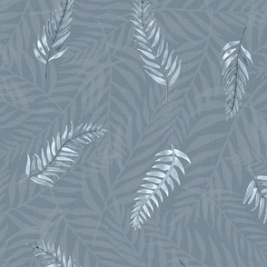 Layered watercolor Ferns on blue background