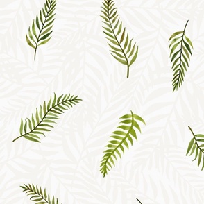 Layered green watercolor Ferns on white background