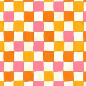 Retro Orange and Pink Painted Checkers