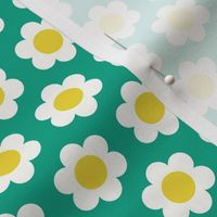 Extra Small 60s Flower Power Daisy - yellow and white on Tropical Teal green - retro floral - retro flowers - simple retro flower wallpaper - kitchy kitchen