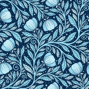 Whimsical hidden garden watercolor style - blue - home decor - bedding - wallpaper - curtains - delicate - floral - medium.