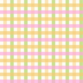 3/4 inch Medium Three -color gingham check - Samoan sun yellow, light green and Lavender pink -  cottagecore country plaid - vichy check - nursery - baby girl - buffalo check checkerboard