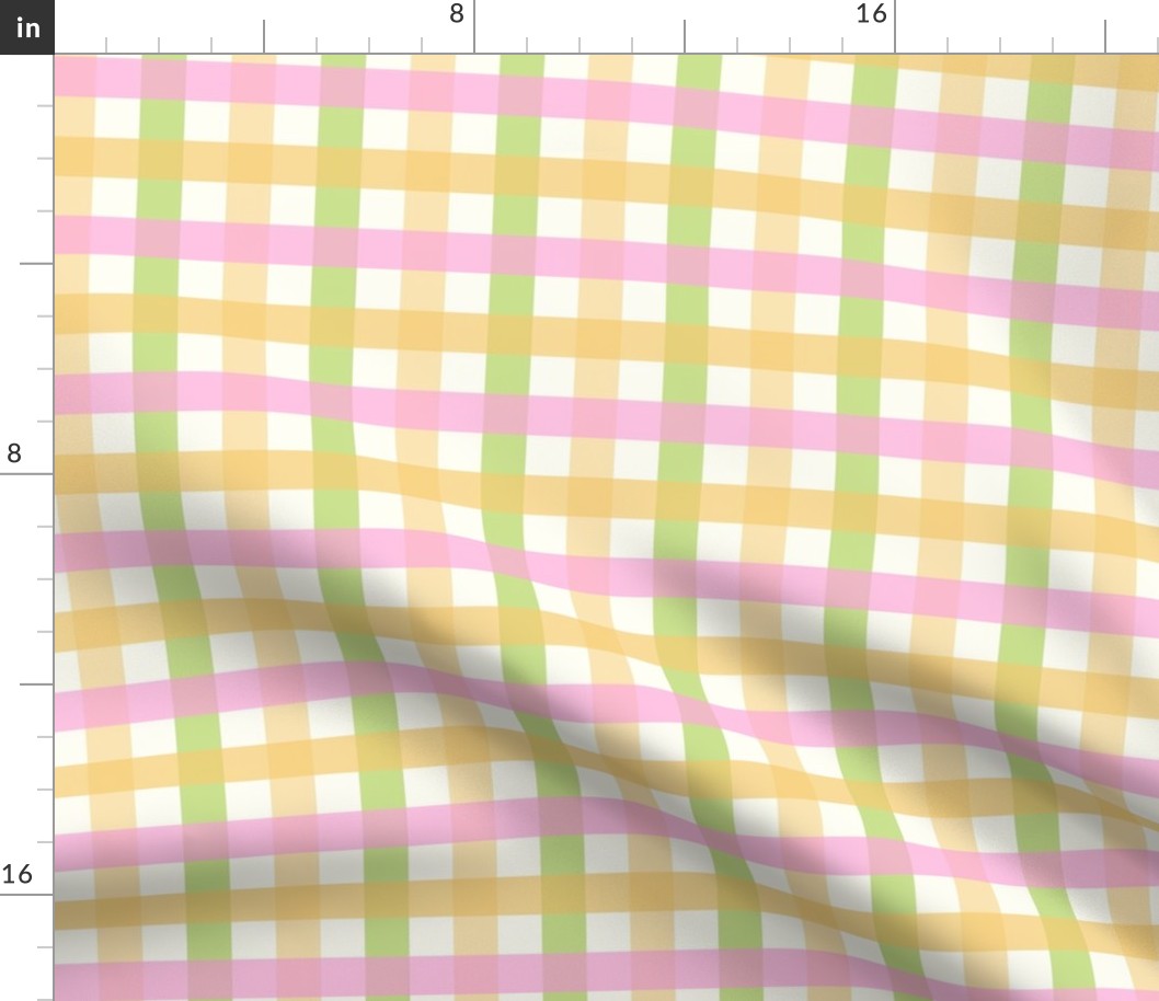 3/4 inch Medium Three -color gingham check - Samoan sun yellow, light green and Lavender pink -  cottagecore country plaid - vichy check - nursery - baby girl - buffalo check checkerboard