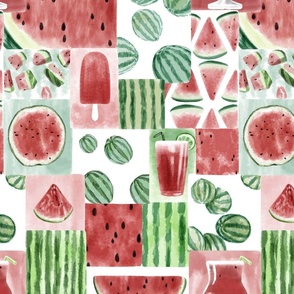 Watermelon Motifs Collage With Watercolor Effect Illustrations