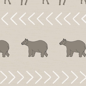 Watercolor Chevron stripe with Bear and Elk in Cream